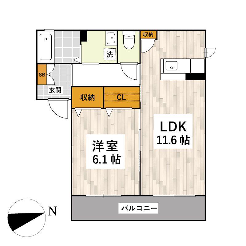 グランディール春日(1LDK/1階)の間取り写真