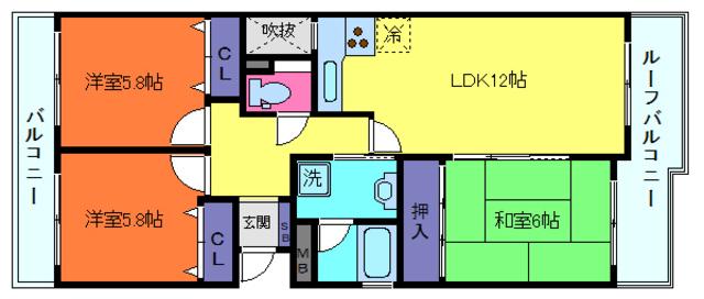 グランドメゾン六甲箕岡(3LDK/2階)の間取り写真