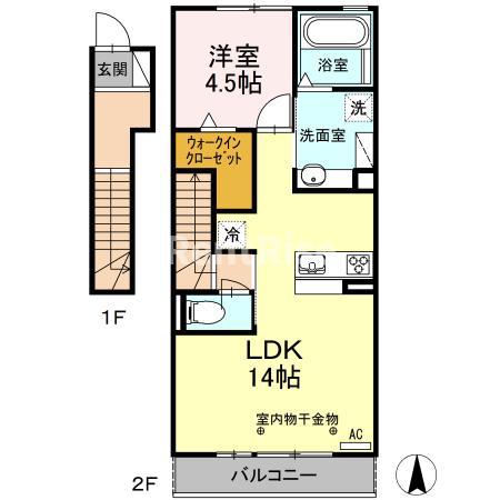 ルピナス(1LDK/2階)の間取り写真