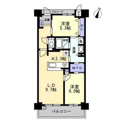 アルファスマート高松駅西II(2LDK/3階)の間取り写真
