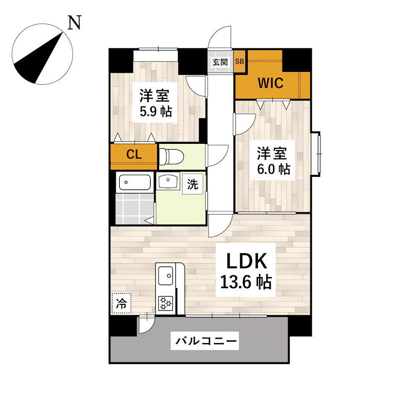 プレミール下南部(2LDK/7階)の間取り写真