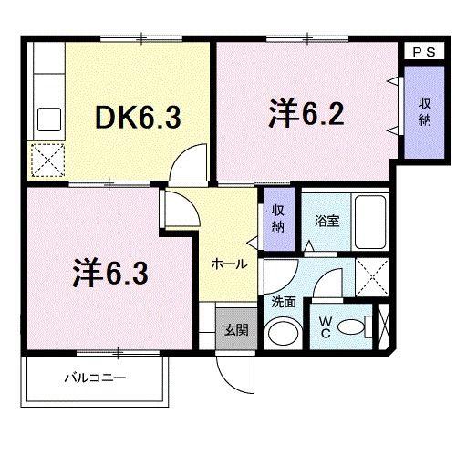 グリーングラス(2DK/1階)の間取り写真