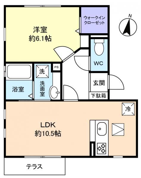サイドリバーN(1LDK/1階)の間取り写真