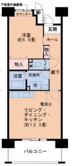 HAT神戸・脇の浜16号棟(1LDK/9階)の間取り写真