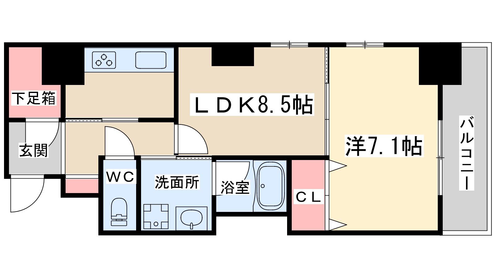 クオーレ(1LDK/7階)の間取り写真