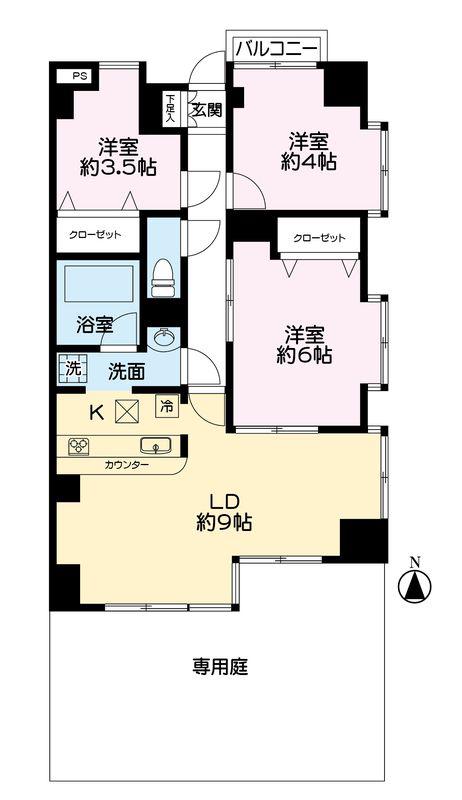 ナイスアーバン川口(3LDK/1階)の間取り写真