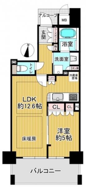 ファインフラッツ北浜(1LDK/13階)の間取り写真