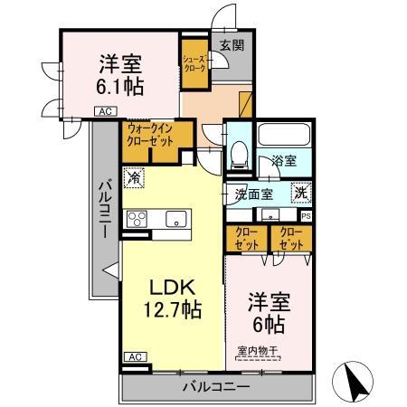 D-INVEST陣場 B(2LDK/3階)の間取り写真
