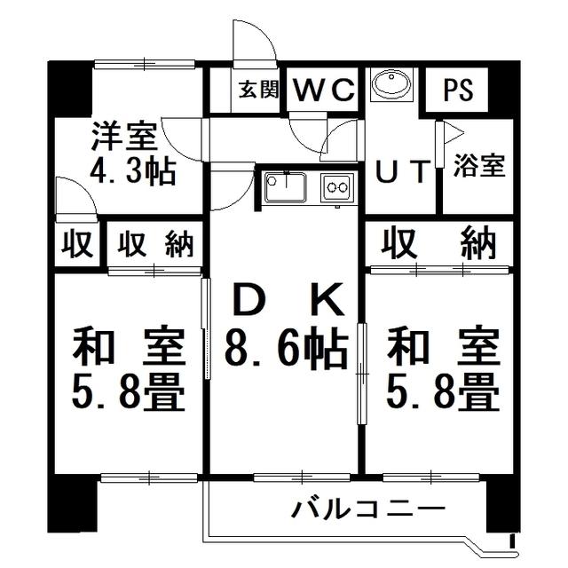 仲浜ハイツ(3DK/5階)の間取り写真