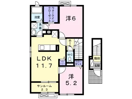 マウントック・フェザント(2LDK/2階)の間取り写真