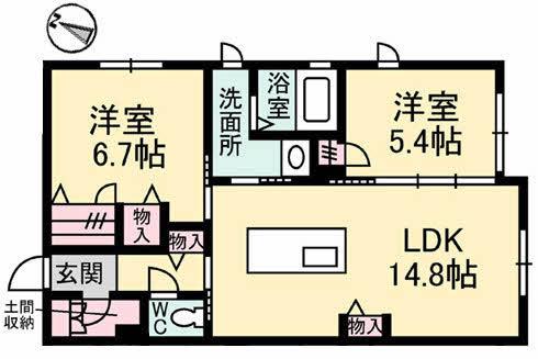  ファンコート船越(2LDK/2階)の間取り写真