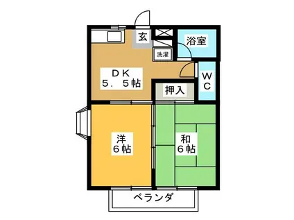 ユニティー武蔵野台(2DK/1階)の間取り写真