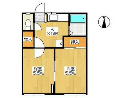 西大通ガーデンB(2K/1階)の間取り写真