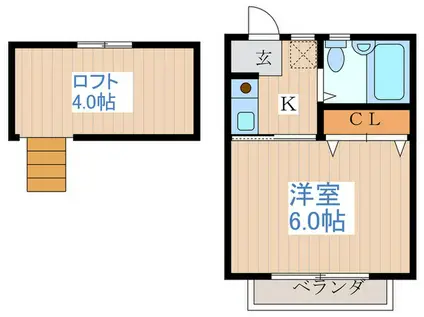 ハピネス小金井(1K/2階)の間取り写真