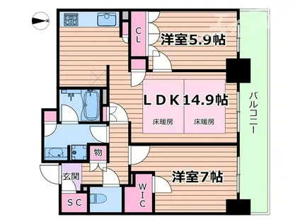 ローレルタワー堺筋本町(2LDK/24階)の間取り写真