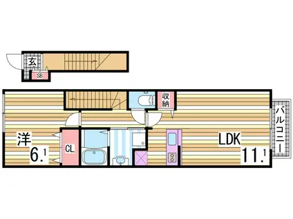 クリスタルビラ(1LDK/2階)の間取り写真