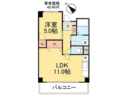 高砂スカイマンション(1LDK/10階)の間取り写真