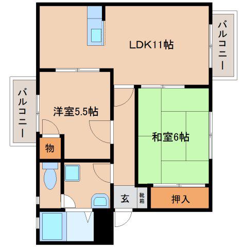 アムールエム(2LDK/1階)の間取り写真