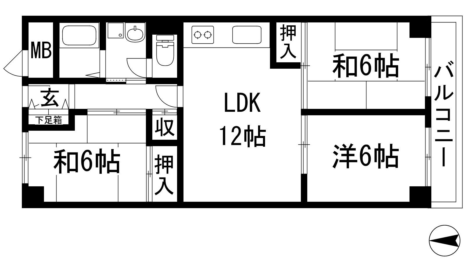 宝塚ビューハイツ(3LDK/2階)の間取り写真