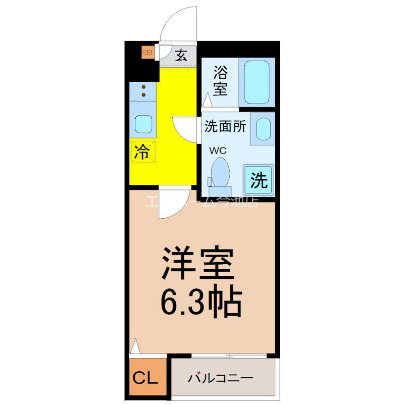 ミモザ矢田(1K/3階)の間取り写真