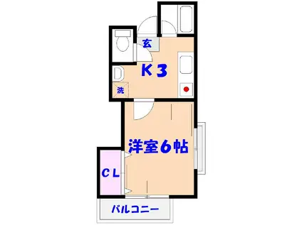 サウス PATIO (1K/2階)の間取り写真