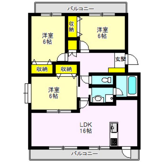 リジョンA・B棟(3LDK/1階)の間取り写真