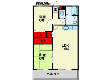 エル・スール湯川 参番館(2LDK/2階)の間取り写真