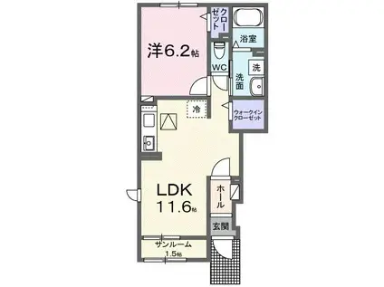 シャトー楓(1LDK/1階)の間取り写真