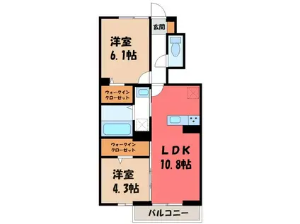 カサ・ルーナ(2LDK/1階)の間取り写真