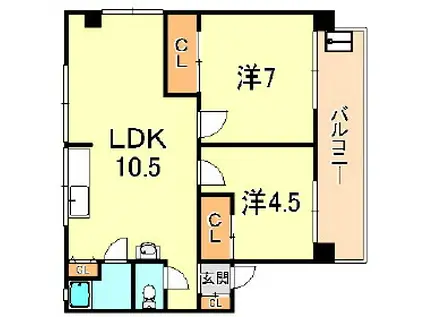 南マンション(2LDK/2階)の間取り写真