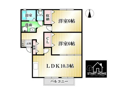 サニークレストB(2LDK/2階)の間取り写真