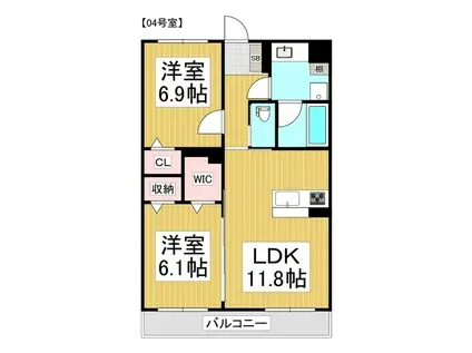 コンフォーティア広丘吉田III B棟(2LDK/3階)の間取り写真