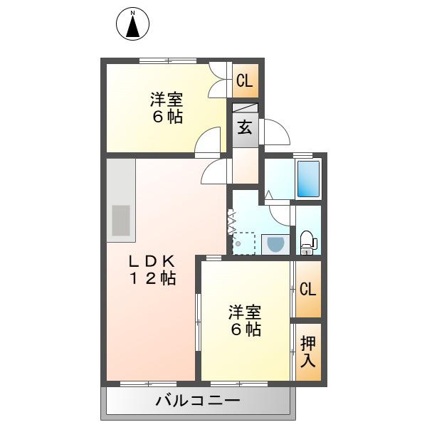 グランドール愛(2LDK/2階)の間取り写真