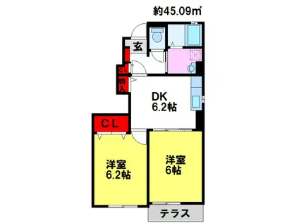 アルカンシェル I(2DK/1階)の間取り写真