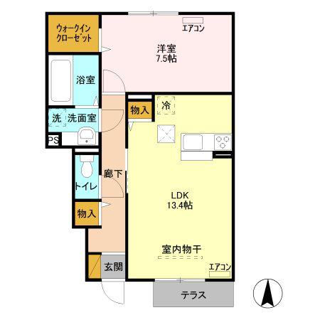 スクエアA(1LDK/1階)の間取り写真