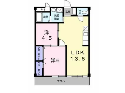 シティハイツ日野陵(2LDK/1階)の間取り写真