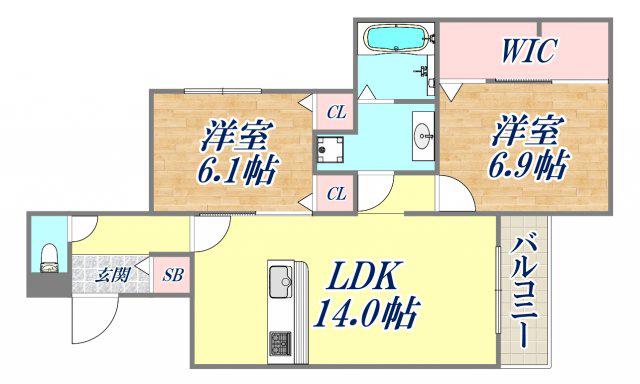 REUSSIR今津(2LDK/1階)の間取り写真