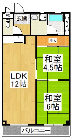 サニーハイツ健翔(2LDK/3階)の間取り写真