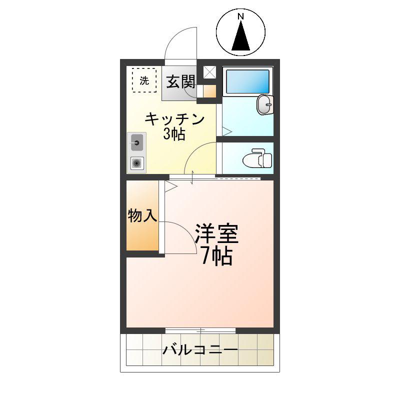 プライムN(1K/1階)の間取り写真