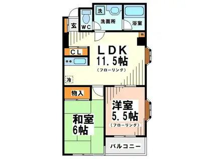 ハイム山広A棟 当社管理物件(2LDK/2階)の間取り写真