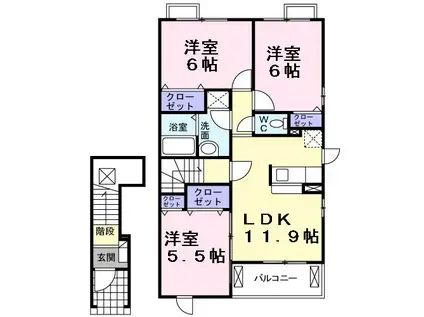 ハマナスI(3LDK/2階)の間取り写真