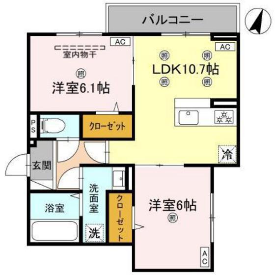 コンフォート若松(2LDK/2階)の間取り写真