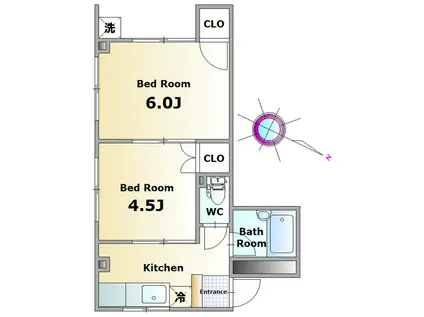 錦コーポ(2K/1階)の間取り写真