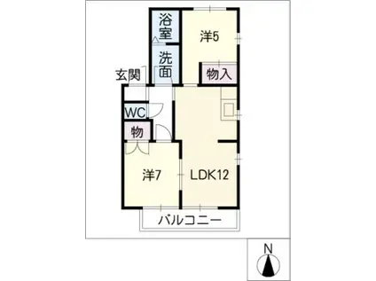 グリーンパークB棟(2LDK/1階)の間取り写真