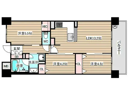 ハルモシティ(3LDK/14階)の間取り写真