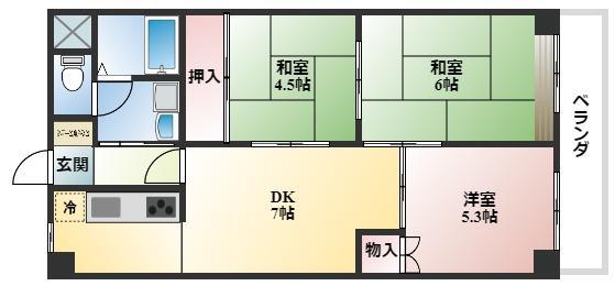 オリエントマンション(3LDK/6階)の間取り写真