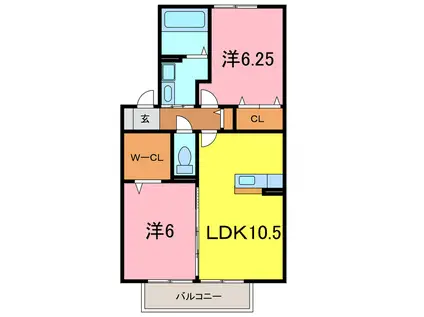 ベルコート B棟(2LDK/2階)の間取り写真