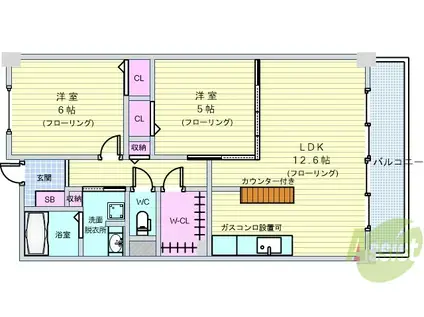 K FLAT(2LDK/2階)の間取り写真