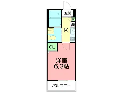 アルブル海老名(1K/2階)の間取り写真