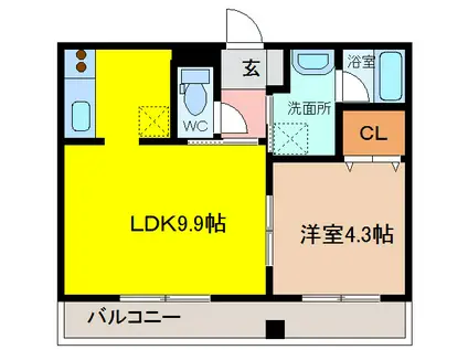 ビュークレスト佐賀駅前(1LDK/2階)の間取り写真